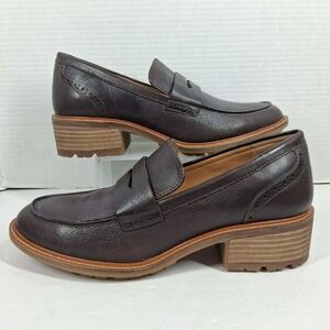 Earth Womens Dark Brown Leather Penny Loafers Lug Sole Block Heel 9.5M